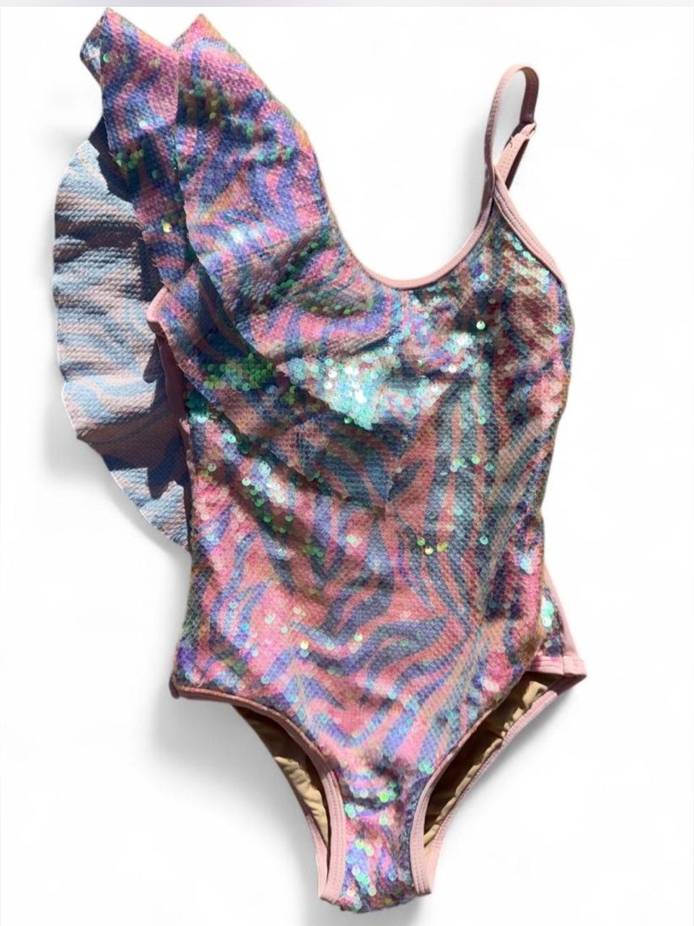Shade Critters Palm Beach Girls 5T Sequin Swimsuit Pink Purple Tiger Pageant